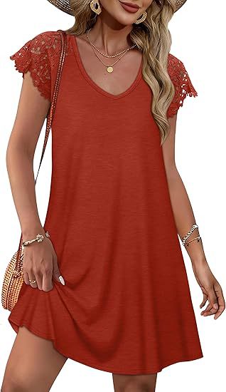 Damen Sommerkleid mit eleganten Spitzenärmeln und floralem Muster R&B