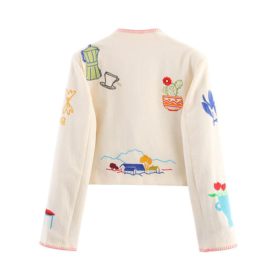 Damen bestickte Kunstlederjacke mit floralem Design R&B
