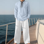 Herren nan Tunika- und Palazzohose-Set mit Henley-Blende, Zierstickerei und weitem Schnitt R&B