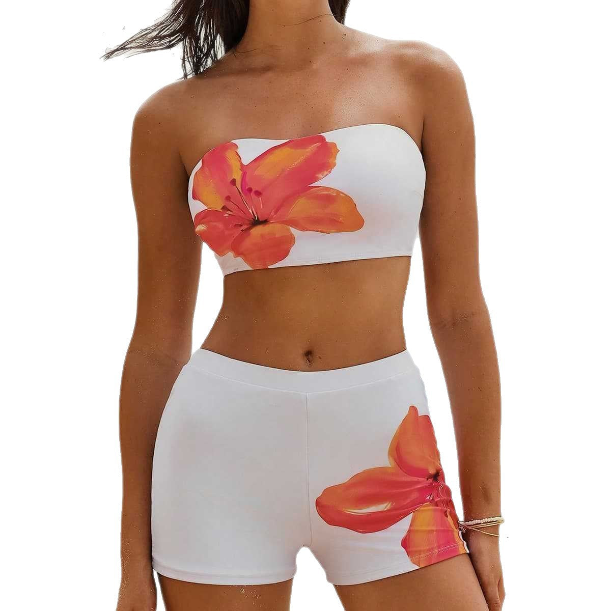 Damen Bandeau-Bikini-Set mit sportlichen Shorts R&B
