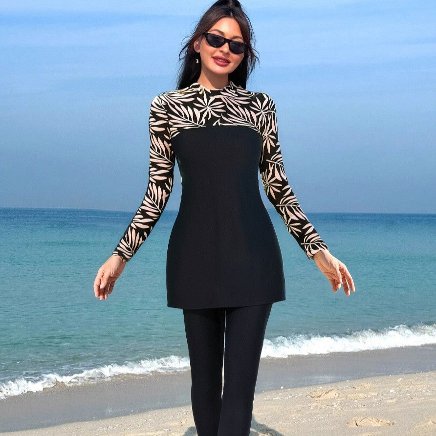 Damen Eleganter Langarm-Surfsuit mit modischen Akzenten R&B