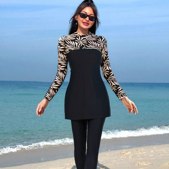 Damen Eleganter Langarm-Surfsuit mit modischen Akzenten R&B
