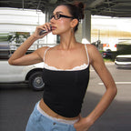 Damen Crop-Top mit zartem Spitzenrand und schmalen Trägern R&B