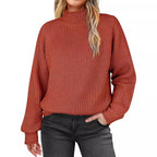 Damen modischer Strickpullover mit hohem Kragen und strukturierter Oberfläche R&B
