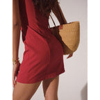 Damen Figurbetontes Minikleid mit elegantem V-Ausschnitt und Rippstruktur R&B