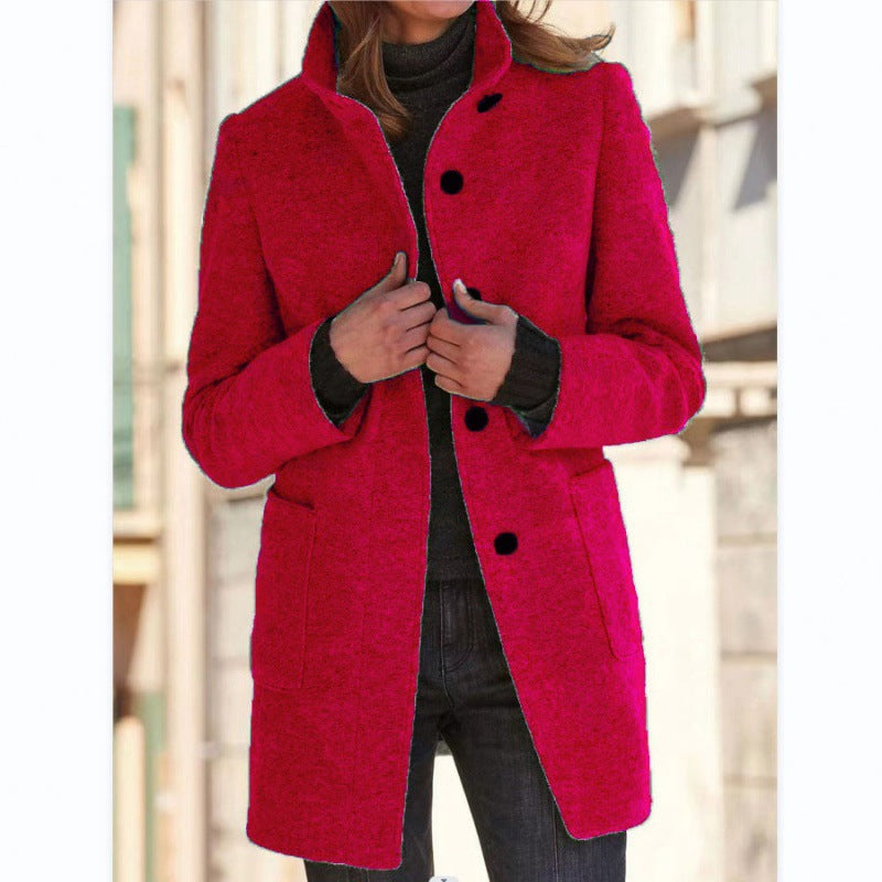 Damen elegante Wolljacke mit praktischen Taschen und Knopfverschluss R&B