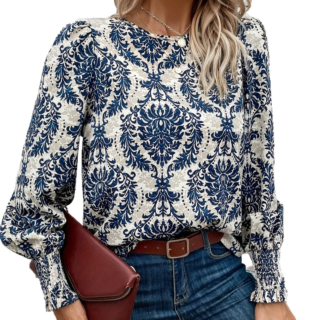 Damen Bluse mit floralem Muster und Puffärmeln R&B