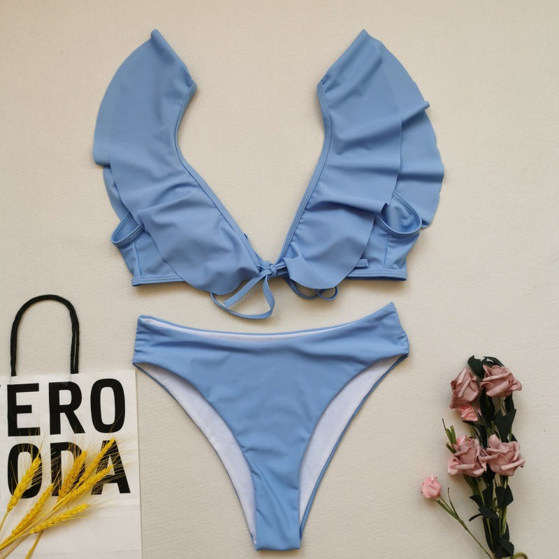 Damen Bikiniset mit Rüschen und Pflanzenmuster R&B