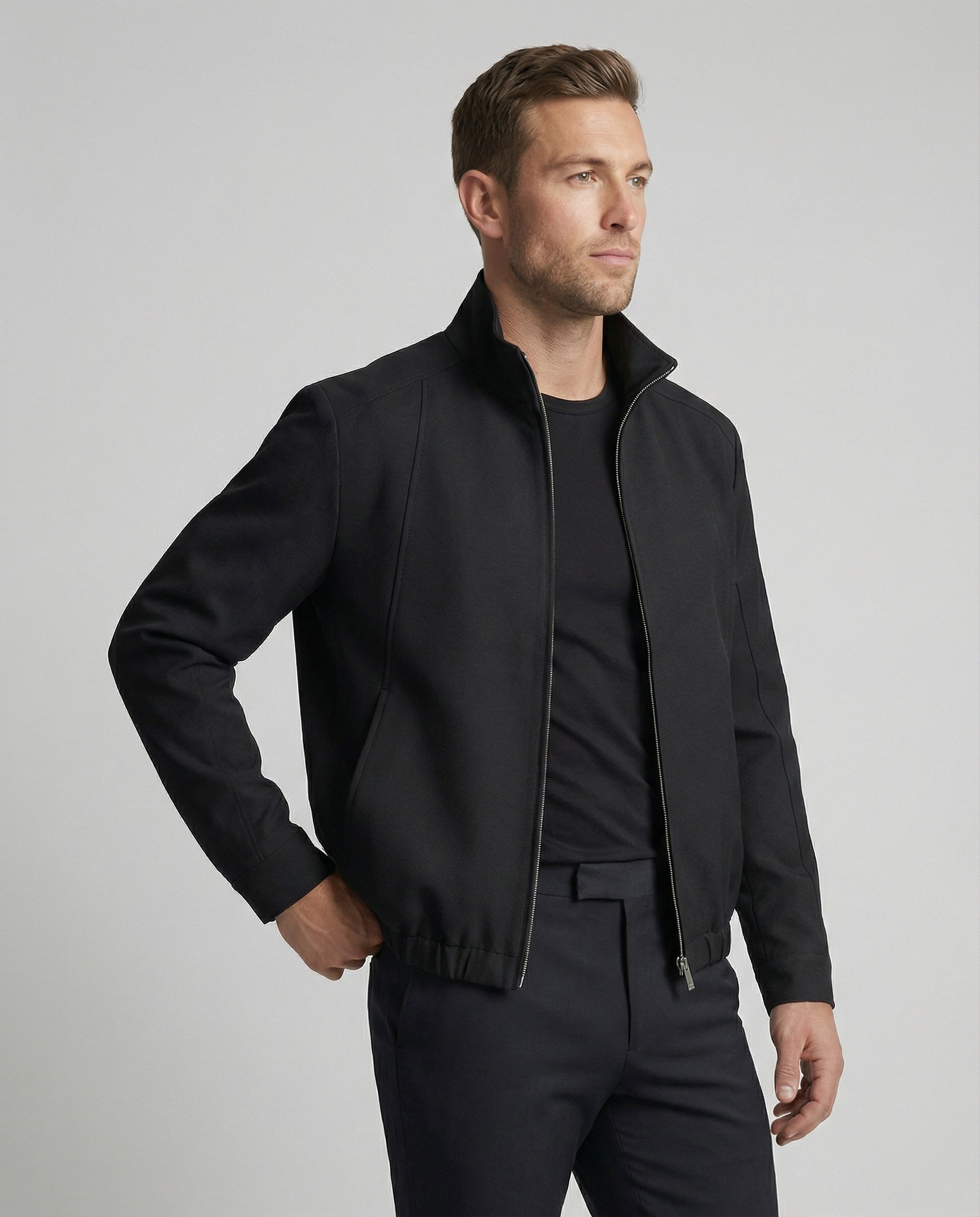 Herren Harrington Jacke Schwarz Deconstructed Silhouette Stehkragen Frühling