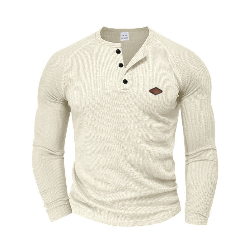 Herren Langarm-Henley-Shirt mit strukturiertem GewR&Be und Knopfleiste R&B