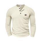 Herren nan strukturiertes Waffel-Henleyshirt mit kurzer Knopfleiste Raglanärmeln und Lederpatch R&B