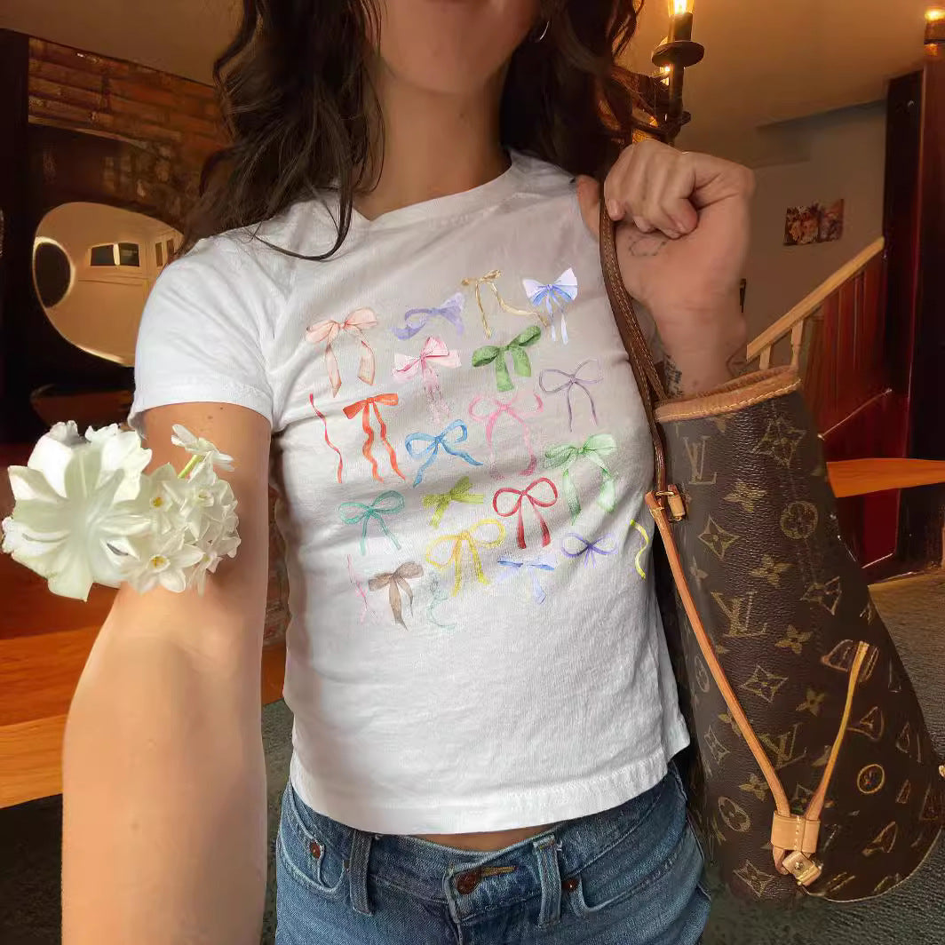 Damen T-Shirt mit flauschigem Schleifenmotiv R&B