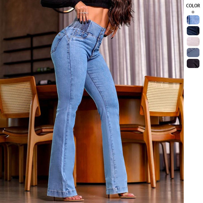 Damen Flared Jeans mit hohem Bund und figurbetontem Schnitt R&B