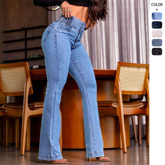 Damen Flared Jeans mit hohem Bund und figurbetontem Schnitt R&B