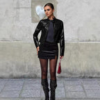 Damen Kurze Kunstlederjacke mit asymmetrischem Schnitt R&B