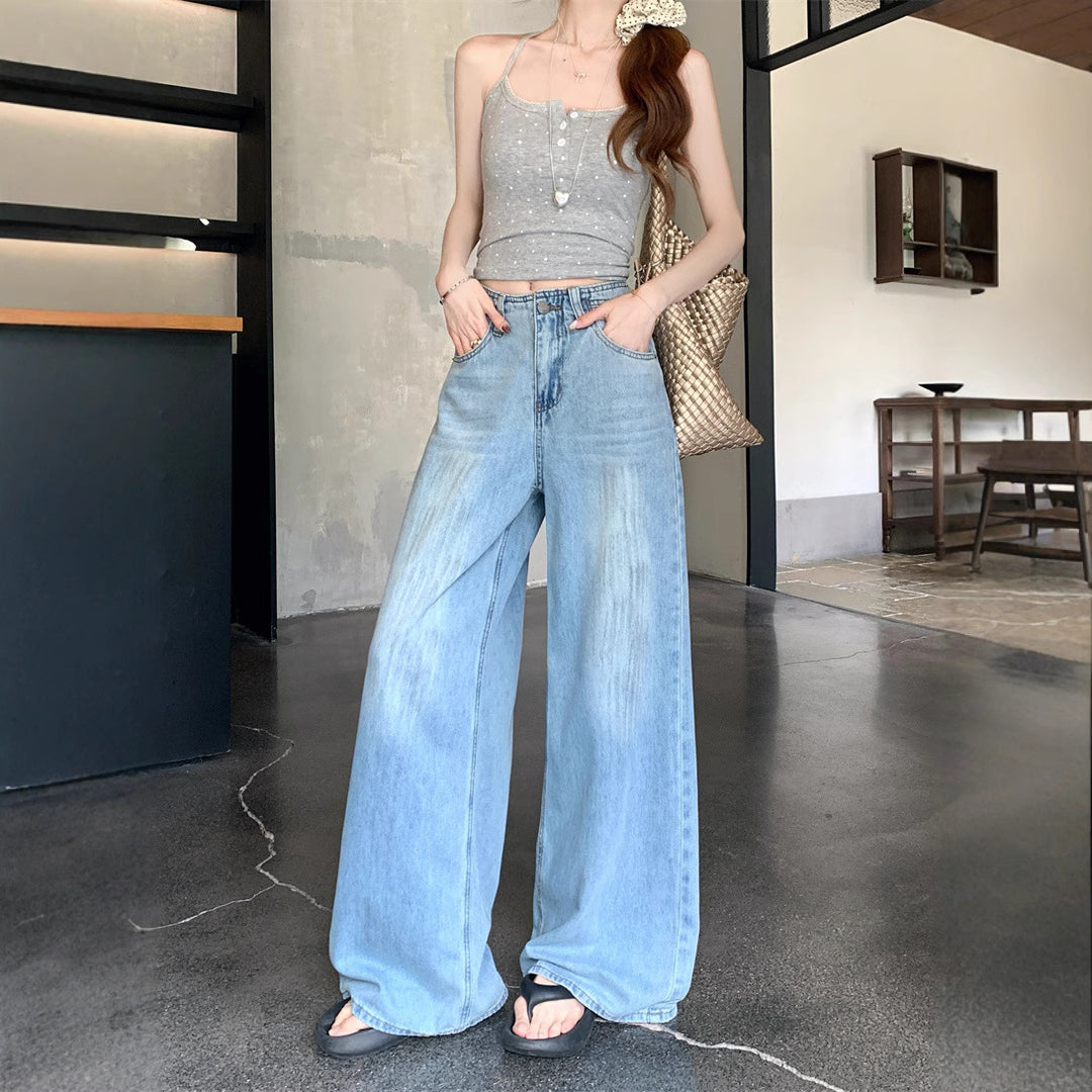 Damen Weite Jeanshose mit fransigem Gürtel R&B