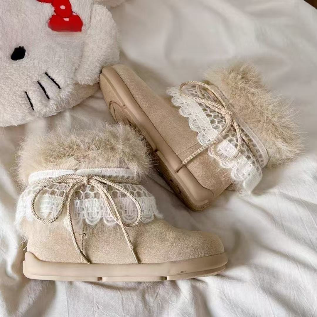 Damen Kuschelige Winterstiefel mit dekorativem Fellkragen und hochwertigem Obermaterial R&B