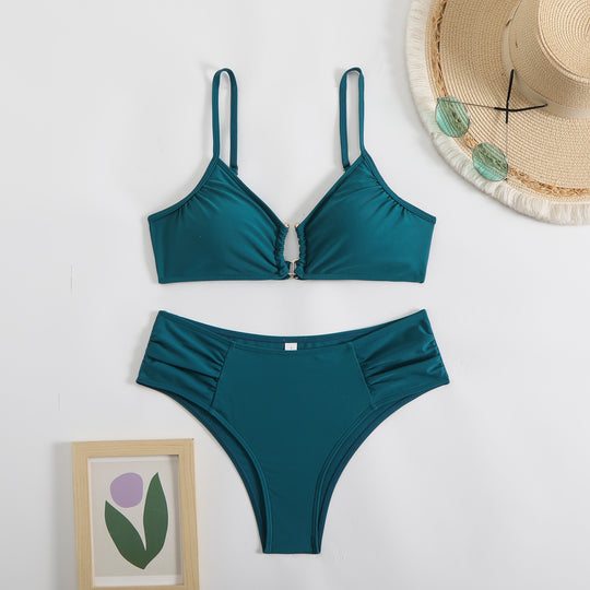 Damen modischer Triangel-Bikini mit seitlichen Raffungen R&B