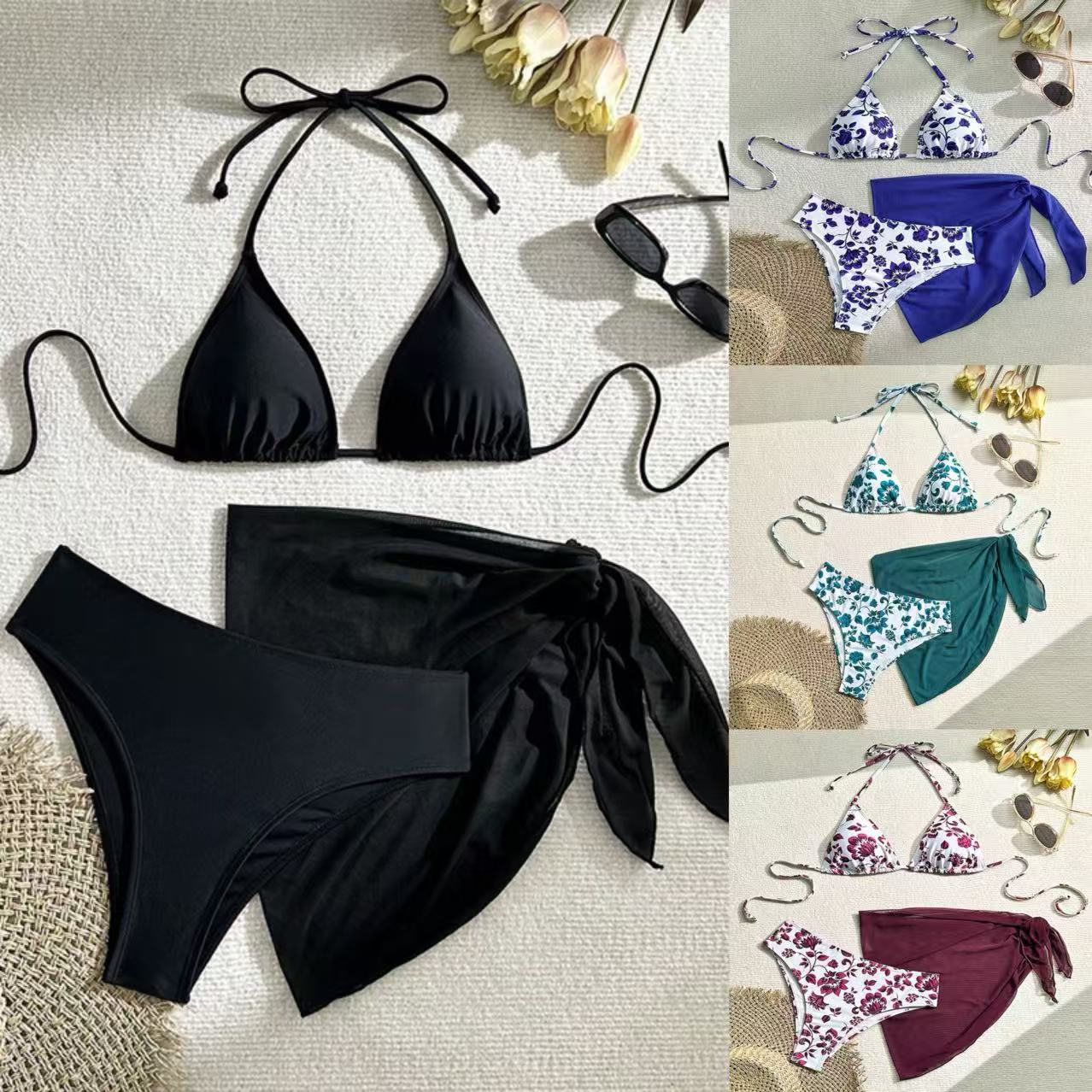 Damen Bikini-Set mit floralem Design und lässigem Überrock R&B