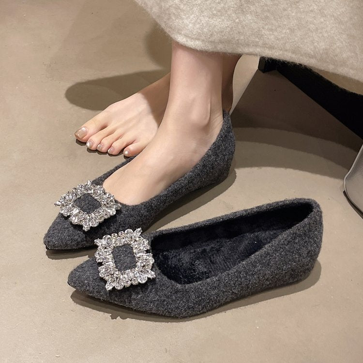 Damen elegante Spitzen-Ballerinas mit Kristallakzenten