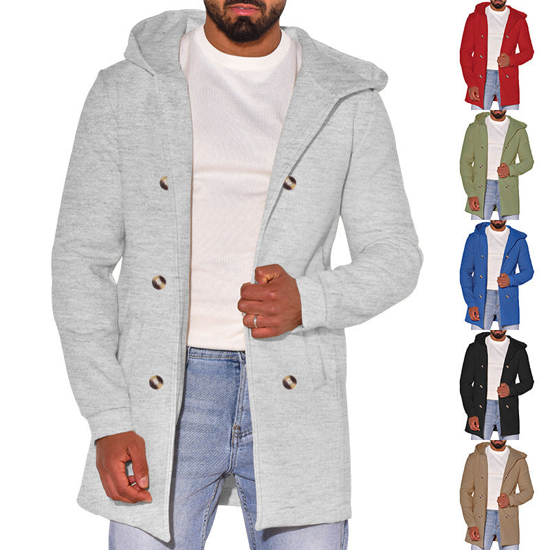 Herren modische Jacke mit Kapuze und doppelter Knopfleiste R&B