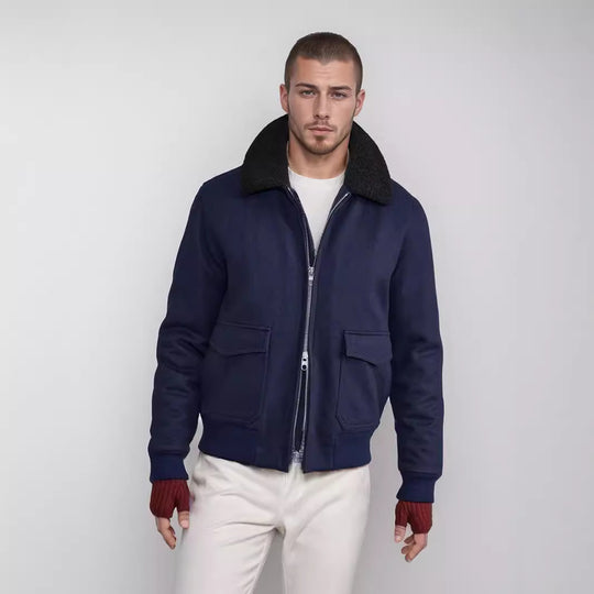 Herren Bomberjacke mit Fleece-Kragen und praktischen Taschen R&B