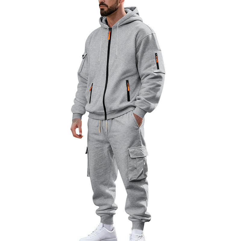 Herren nan urbanes Funktions-Cargo-Sweatset mit Kapuzenjacke, Reißverschlusstaschen und konisch zulaufender Cargo-Jogger R&B
