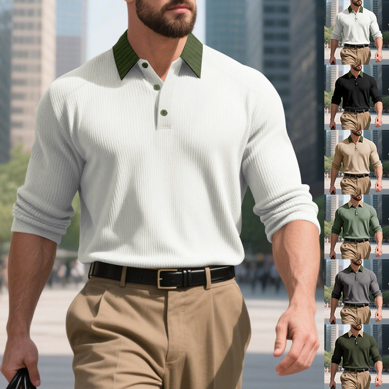 Herren lässiges Langarm-T-Shirt mit strukturiertem Stoff und modischem Kragen R&B