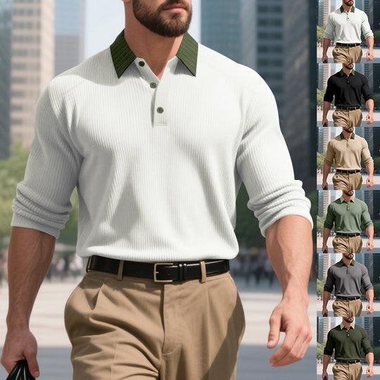 Herren lässiges Langarm-T-Shirt mit strukturiertem Stoff und modischem Kragen R&B
