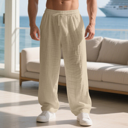 Herren lockere Sommerhose aus leichtem Leinenmaterial mit elastischem Bund und Seitentaschen R&B