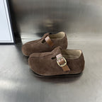 Damen Veloursleder Clogs mit verstellbarem Riemen und anatomischem Fußbett R&B