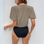 Damen modische Bluse mit V-Ausschnitt und feinem Muster