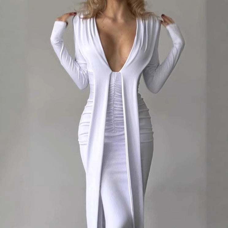 Damen Figurumspielendes Kleid mit tiefem V-Ausschnitt und raffinierten Rüschendetails R&B