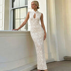 Damen Spitzenkleid mit hohem Kragen und figurbetonter Silhouette R&B