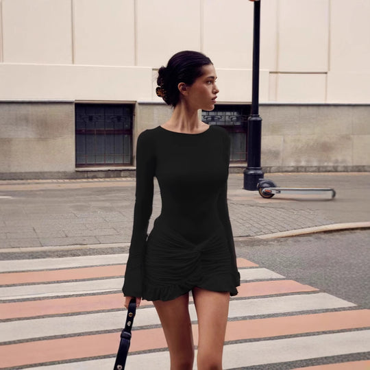 Damen Figurbetontes Minikleid mit gerafftem Design und schimmerndem Saum R&B