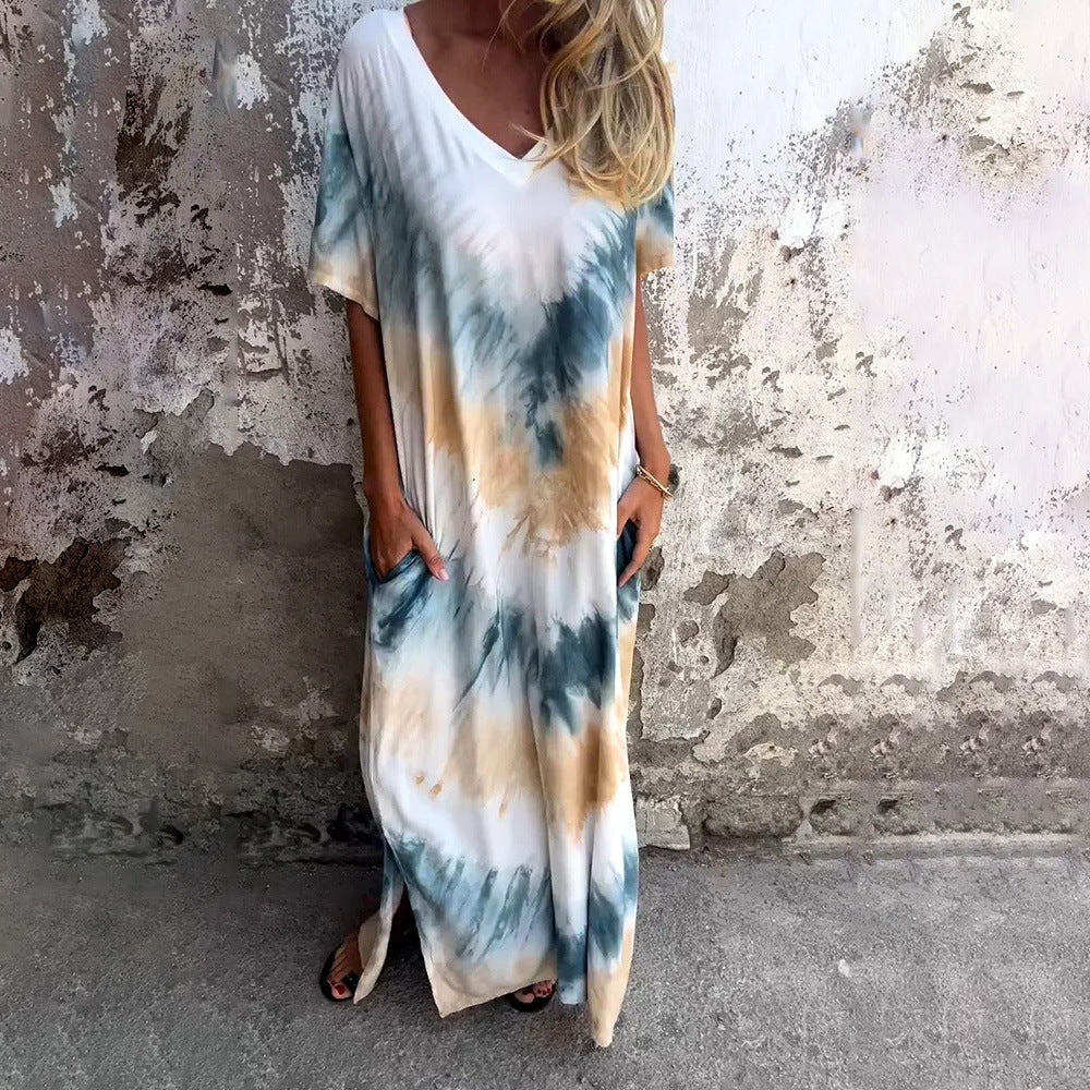 Damen Maxikleid mit V-Ausschnitt und seitlichen Taschen R&B