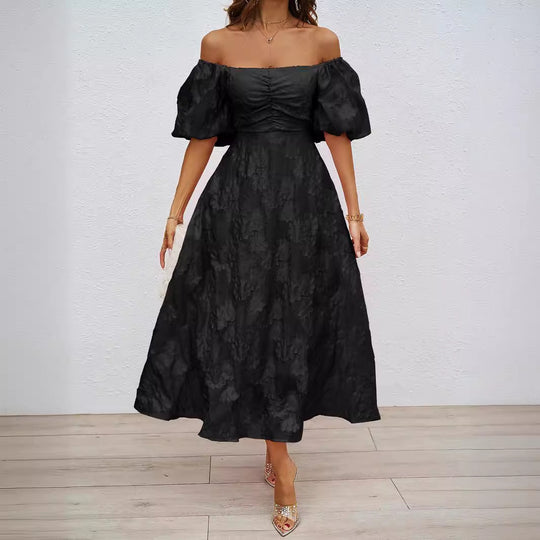 Damen Maxikleid mit schulterfreiem Design und voluminösen Puffärmeln R&B