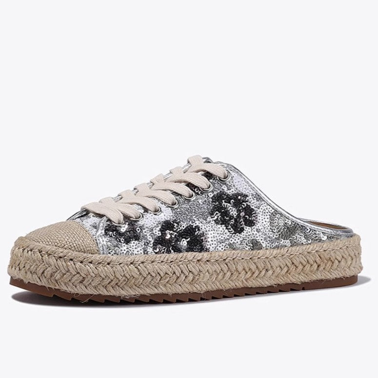 Damen Espadrilles mit glänzenden Pailletten und geflochtenem Jutesohle R&B