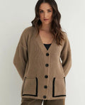 Damen Lässiger Strickcardigan mit tiefem V-Ausschnitt und praktischen Taschen R&B