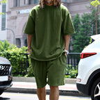Herren nan oversized Loungewear-Set mit Boxy-Shirt Kordelbund-Bermuda und weichem Baumwollmix R&B