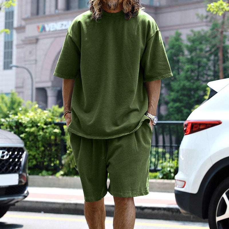 Herren nan oversized Loungewear-Set mit Boxy-Shirt Kordelbund-Bermuda und weichem Baumwollmix R&B
