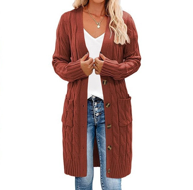 Damen Grobstrick-Cardigan mit dekorativen Knöpfen und praktischen Taschen R&B