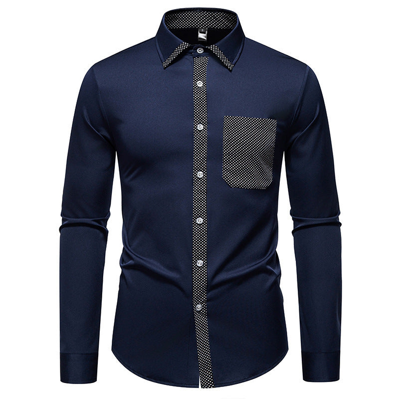 Herren Langarmhemd mit kontrastierendem Kragen und modischer Brusttasche R&B