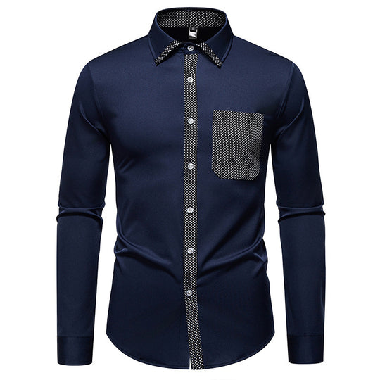 Herren Langarmhemd mit kontrastierendem Kragen und modischer Brusttasche R&B