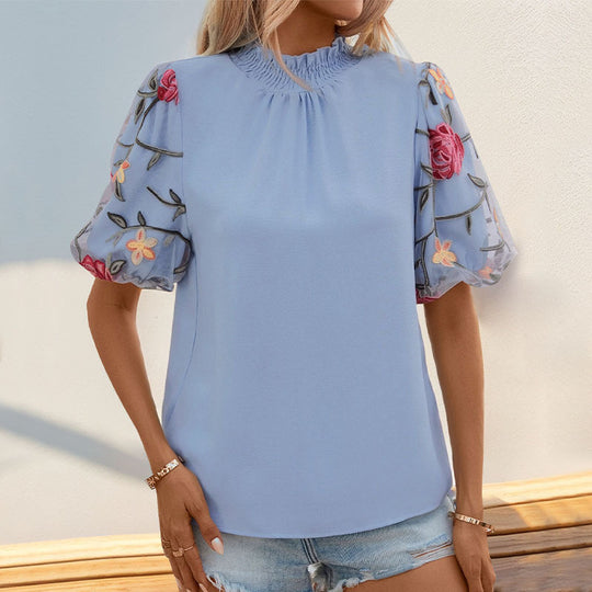 Damen Bluse mit floralen Spitzenärmel R&B