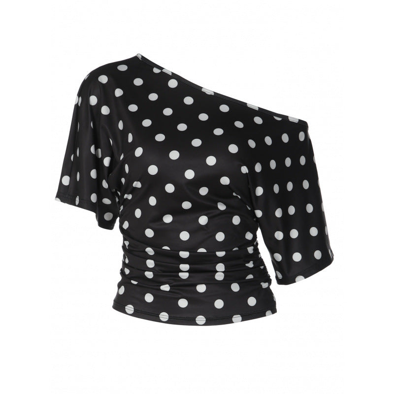Damen Off-Shoulder Oberteil mit Punkten und voluminösen Ärmeln R&B