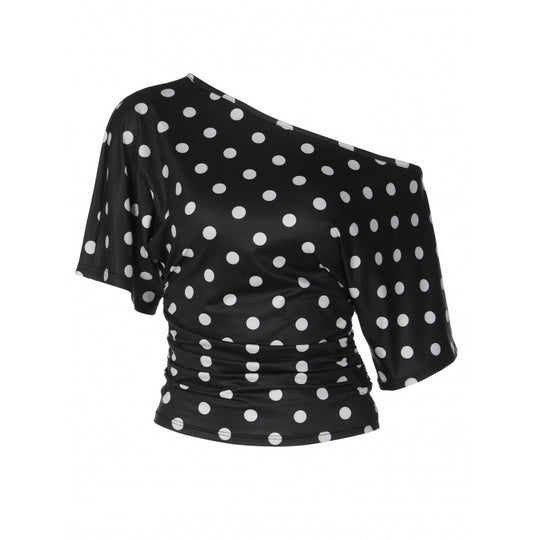 Damen Off-Shoulder Oberteil mit Punkten und voluminösen Ärmeln R&B