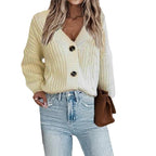 Damen Strickjacke mit dekorativen Knöpfen und tiefem V-Ausschnitt R&B