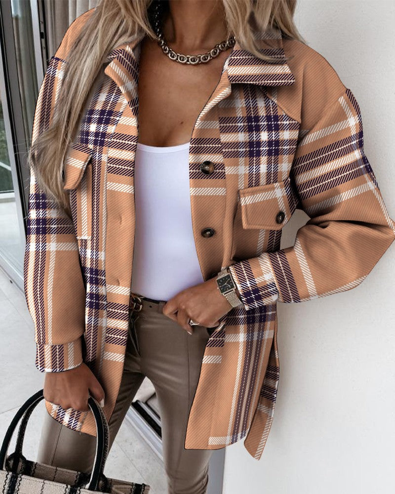 Damen Oversized Karo-Hemdenjacke aus weichem Material R&B