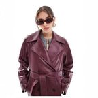 Damen modische Trenchjacke aus veganem R&B